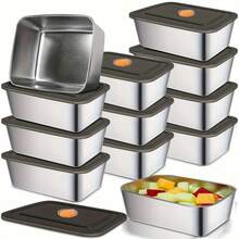 不锈钢密封食品储存容器，带防漏盖 - 非常适合午餐、零食和餐食准备 - 可重复使用且耐用，适用于水果、蔬菜等 - 非常适合家庭和办公室使用，方形餐食准备容器不锈钢容器 - 彩色 - 查看 13