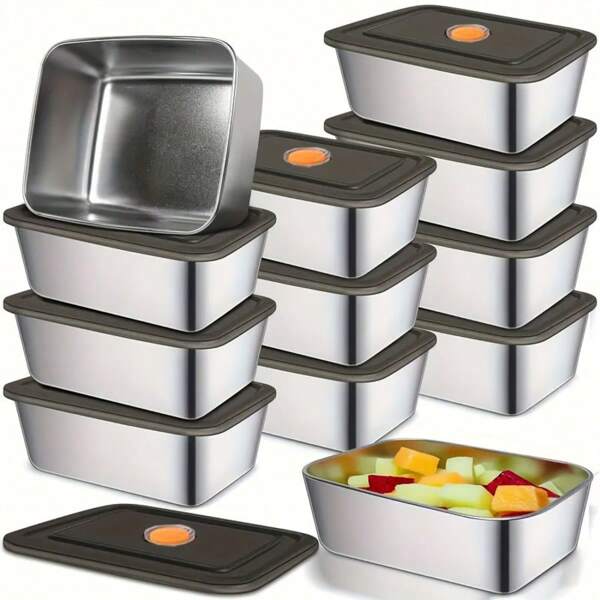 Stainless Steel Airtight Food Storage Containers With Leak-Proof Lids - Perfect For Lunch, Snacks And Meal Prep - Reusable And Durable, Suitable For Fruits, Vegetables Etc. - Great For Home And Office Use, Square Meal Prep Containers Stainless Steel Containers