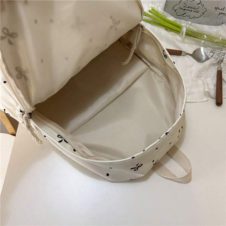 新款日系清新文艺百搭大容量蝴蝶结印花双肩包，适合学生上学、上课、自学、通勤，也是送给女士的绝佳节日礼物。 - 彩色 - 查看 5