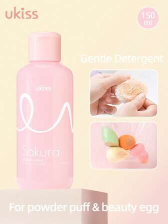 ukiss 150ml Gentle Detergent For Powder Puff & Beauty Egg, Can't Be Used For Facial Makeup Remover, Beauty Sponge & Powder Puff Deep Clean , Gentle Formula, Cleansing Makeup Residue On Makeup Tools, Deep Cleaning. Non Damaging Tools,Quick Flushing,Skin Friendly Without Damaging Hands.