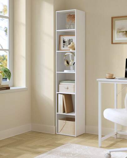 Bibliothèque, Étagère sur 6/5/3 Niveaux, Meuble de Rangement Ouvert, Étagère, 24 x 30,2 x 160,7 cm/ 24 x 30,2 x 134,2 cm/ 24 x 30 x 94,8 cm, pour Salon, Chambre, Bureau, Salle à Manger, Blanc Nuage