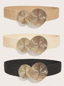 复古棕褐色多色编织波西米亚风束腰带，圆形扣环，适合搭配连衣裙，度假及日常穿着，秋季、万圣节皆宜