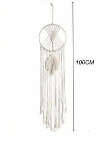 1 chiếc đồ trang trí treo tường dệt thủ công, kiểu Boho, có tua rua, dùng để trang trí nhà cửa, căn hộ, quà tặng tân gia hoàn hảo, trang trí phòng tập yoga và thiền (không bao gồm đèn) - Màu be - Xem 2