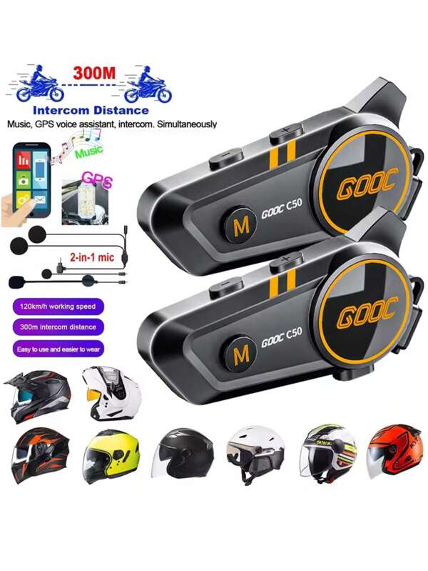 1/2x Music Interphone Bluetooth 5.3 Motorcycle Helmet Intercom Headset Waterproof 300m Intercomunicador Speaker Earphone