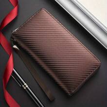 Portafoglio lungo da uomo con moda, posizione casuale multi-cavo, in morbida pelle, portafoglio da lavoro con chiusura lampo, porta-tasche, grande capacità