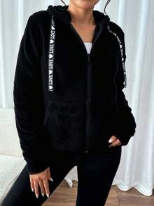 Sudadera Chamarra de Peluche para Dama – Felpa Suave, Cremallera Frontal, Invierno, Nataly Sport - Negro - Ver 3