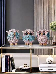 3 件蓝色猫头鹰装饰工艺品，耐用且适合房间、家居装饰、卧室装饰