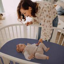 3PCS/Set Baby Muslin Bassinet Sheets Soft Breathable Baby Bassinet Mattress Sheets Fit For Oval Cradle Moses Basket Rectangle Mattress - Apricot + Brown + Navy - View 3