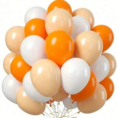 45/18/30pcs Orange & White Latex Balloon Set, Suitable For Gender Reveal Party, Bachelor Party, Carnival, Birthday, Graduation, Anniversary, Independence Day, Bridal Shower, Christmas, Halloween, Valentine's Day, Mother's Day, Holiday Party Decoration, Ramadan, Eid, Carnival Theme Party Decoration, Party Supplies