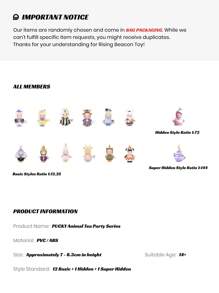 1pc Or More Cute Anime Character PVC Figure Model, Blind Box/Blind Bag, Animal Tea Party Style, Perfect Halloween Gift For Figurine Collectors, Great For Room Decoration