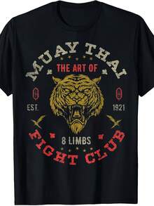 Men's Muay Thai Retro Pattern T-Shirt Black Retro Fighting Club Design, Breathable Fit Casual Style Martial Arts Enthusiast Bold Geometric Print - Black - View 1