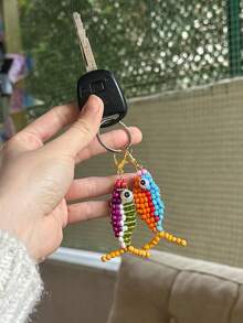 1PC Colorful Lucky Fish Bag Accessory Exquisite Handmade Beaded Embroidery Diy Koi Fish Keychain Unique Niche Necklace Pendant Gift - Multicolor - View 5