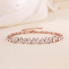 Crysdue Wedding Bridal Link Bracelet Brides Bridesmaids, Marquise Cubic Zirconia Tennis Bracelets Women Prom Jewelry - I_CZ,玫瑰金 - 查看 8