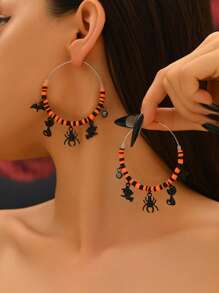 1 par de pendientes de aro bohemios con flores 3D incrustadas de colores, pendientes a juego para el casual verano o vacaciones de la mujer, colores de flores surtidos aleatoriamente