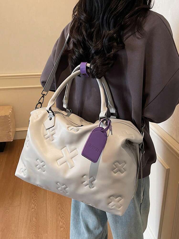 Nova Bolsa Grande de Moda Simples e de Grande Capacidade, Bolsa de Viagem, Bolsa de Ombro Casual Multiuso de Cor Sólida, Elegante Bolsa Transversal da Moda, Adequada para Esportes e Fitness, Viagens de Curta Distância, Negócios, Escola, Essenciais de Viagem, Férias, Bagagem, Bolsa de Viagem Feminina - Multicolorido - Visão 5