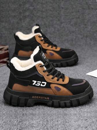 Herrvinterstövlar, nya snygga, avslappnade höga stövlar med tjock sula, varm pälsfodrad, halkfri och luktfri vinterstövlar, lämpliga för studenter, utomhusbruk, pendling, vandring, mångsidig gatustil