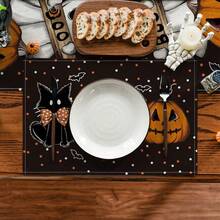 1/4/6 piezas Almohadilla de comedor con diseño de gato negro, fantasma, calabaza -Non-deslizante y resistente al calor, almohadilla de mesa de Halloween feliz para el interior de la granja, decoración de cocina, fiesta familiar, adecuada para la mesa interior/exterior de una mesa lavable, puede limpiar la almohadilla del comedor. - Multicolor - Ver 3