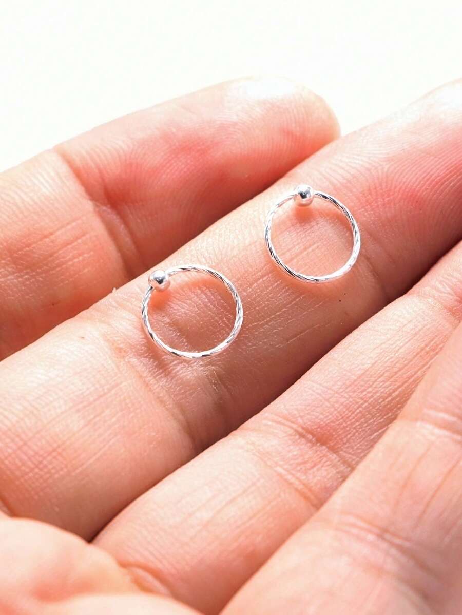 1pc Twisted Nose Ring, 925 Sterling Silver Nose Stud, Cartilage Earring, Body Jewelry, 22G, 8MM