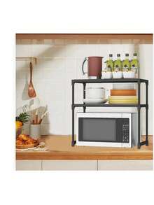 Estante para horno de microondas organizador de cocina soporte metálico estante multiusos almacenamiento electrodomésticos cocina maximizar espacio funcional resistente - Negro - Ver 5