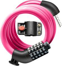 Bike Lock Cable With Combination,High Security 5-Digit Resettable Combination Bicycle Lock Anti-Theft, With Mounting Bracket For Bikes And Scooters - Pink-12mm - View 1
