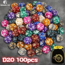 D-N-D 多面骰子（100 个）带骰子袋，兼容 D&D RPG MTG 角色扮演桌面游戏（D20 骰子，10 种颜色 - 100 个） - 彩色 - 查看 1