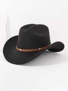 1Pc Back To School Western Cowboy Hat, Unisex, Felt Soft Woolen Hat, Belt Buckle Cowboy Hat, Suitable For Halloween, Holiday Parties, Daily Leisure, Etc