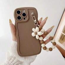 Keychain,Lanyard Cute Floral Beads Wrist Strap Silicone Protective Phone Case For IPhone 16/7/8/11/12/13/14/X/XR/Xs/Plus/Pro/Pro Max/SE2, Designed For Teenage Girls