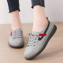 女士软底休闲乐福鞋，白色一脚蹬运动鞋，橡胶外底平底帆布鞋，春秋季 - 灰色 - 查看 3