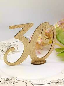 1 pieza Decoración de número de madera con brillo dorado, 18º, 30º, 40º, 50º, 60º, 70º Aniversario, Decoración de sobremesa para Aniversario, Cumpleaños, Boda, Fiesta Temática, Fiesta de Jubilación, Fiesta de Vacaciones, Acción de Gracias, Día de San Valentín, Boda de Otoño, Decoración de Fiesta Temática