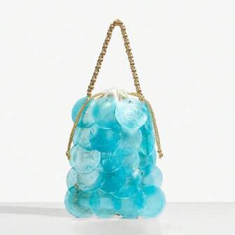 Women Fashion Shell Woven Handbag Chic Shell Beach Bag Beaded Chain Bag For Summer Travel Beach Party