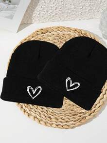 1 Pc Unisex Heart Embroidery Outdoor Sports Ski Casual Acrylic Knit Beanie, Suitable For Autumn/Winter - Multicolor - View 23