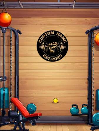 1 Custom Metal Gym Sign - Personalized Name Wall Decor, For Weightlifting And Fitness, Iron Bell Design, Gym Decor, Perfect Gift For Dad Or Fitness Lover Gym Wall Decor | Customizable Decor | Bold Design