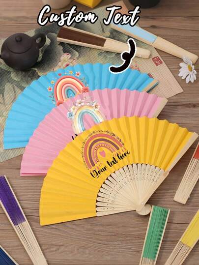 Customized Rainbow Name White Wedding Fan, Classic DIY Fan, High-Quality Decorative Custom Fan, Personalized, Fashionable, Exquisite Custom, Unique Ideal Gift, Back To School Gift