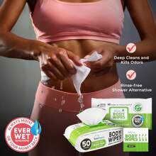 Body Wipes For Women, Extra Moist No Rinse Cleaning Bathing Wipes (2pk), 100 XL Shower Wipes + 8 Deodorizing Bath Wipes - 9"X12" Travel Size Essentials, Toiletries For Women Hygiene, After Gym Wipes,9085799
