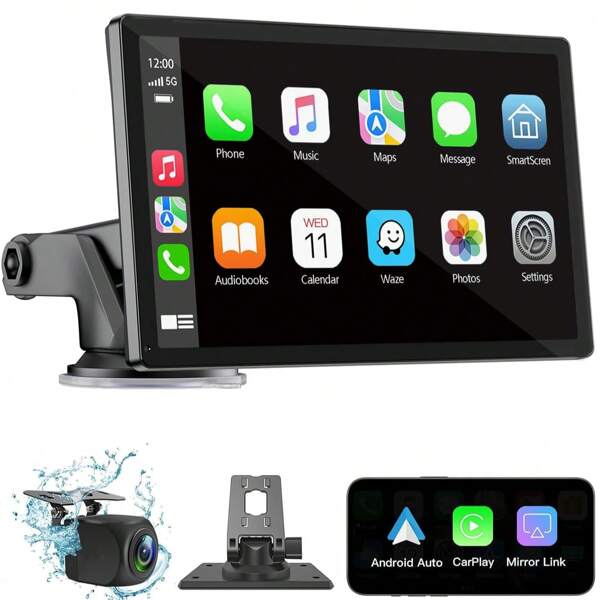 Wireless Carplay Screen For Car 7" HD Portable Car Stereo Touchscreen With Apple CarPlay And Android Auto With Mirror Link/Backup Camera/Bluetooth/GPS Navigation/AUX For All Vehicles