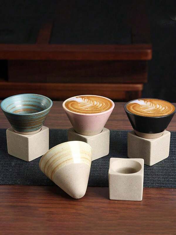 1 Set 100ml Creative Retro Ceramic Espresso Coffee Cup Rough Pottery Tea Cup Japanese Latte Pull Flower Porcelain Cup Household With Base Stoneware Personal New Pottery Mug School Supplies Back To School