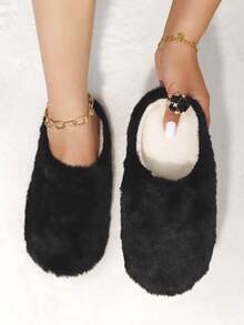 Dép xỏ ngón họa tiết kẻ caro mềm mại, êm ái, thời trang thu đông cho nữ, dép đi trong nhà đế mềm, ấm áp cho mùa đông - màu đen - Xem 3