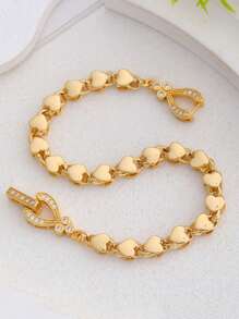 2025 New 18K Gold Plated Copper Vietnamese Sand Gold Horse Eye Bracelet, Peach Heart Bracelet Inlaid With Exquisite Zirconia, Foldable Clasp, Gold Rhombus Bracelet, Versatile & Fashionable Women's Gift