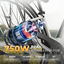 WIND HORSE 26" Electric Bike For Adults With 36V 13AH Removable Battery And Up To 50 Miles 20MPH, 350W Motor (PEAK 750W), 7-Speed, Commuter Ebike With Lockable Suspension Fork For Commuting Leisure Adults Teens Gift