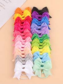 40 件装女婴双层蝴蝶结发带时尚弹性橡皮筋配纯色缎带适合日常佩戴，四季爱情情人节