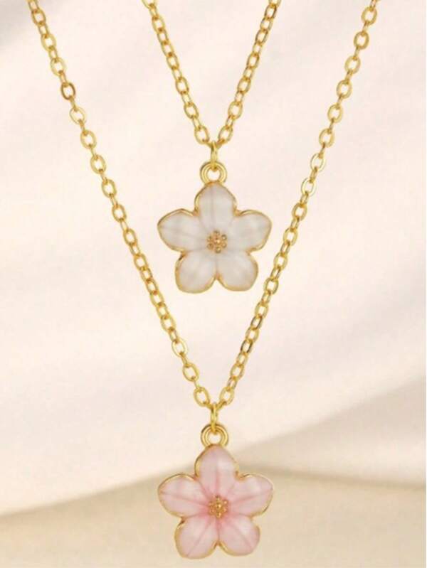 1pc Elegant 5-Petal Flower Pendant Necklace For Women, Suitable For Party, Date, Beach, Vacation And Daily Wear
