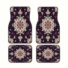 4pcs Bohemian & European Retro Pattern Car Floor Mats - Universal Fit Polyester Front & Rear Seat Car Mats - Suitable For Sedan, Saloon, SUV, Van All-Weather Vehicle Interior