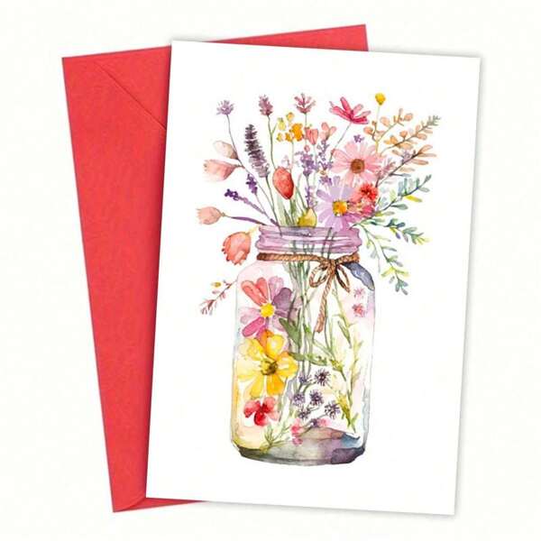 1PC Watercolor Flowers Greeting Cards, Flowers Floral Botanical, Lank Cards, Olded Stationery, For Every Occasion, Bestie Gift For Easter, With Envelope