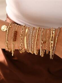 11/7pcs Fashionable, Elegant, Delicate, Retro Multilayer Stacking Bracelet Set With Pearl Beads, Faux Gems, Geometric Shapes, Waxed Cord, Snake Chain, Braided Chain, Box Chain, Smooth Links, Minimalist Style, Suitable For Holidays, Parties, Dates, Gifts, Daily Wear