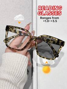 1 件/4 件塑料多色豹纹几何全框 6 屈光度可选，+1.0 至 +2.5 放大倍数女士老花镜适合日常生活办公室阅读商务适合所有脸型