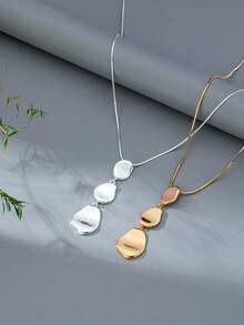 1 pieza Collar con colgante de cadena metálica plana de zinc, adecuado para mujeres como accesorio de joyería de desgaste diario, regalo - Plateado - Ver 5