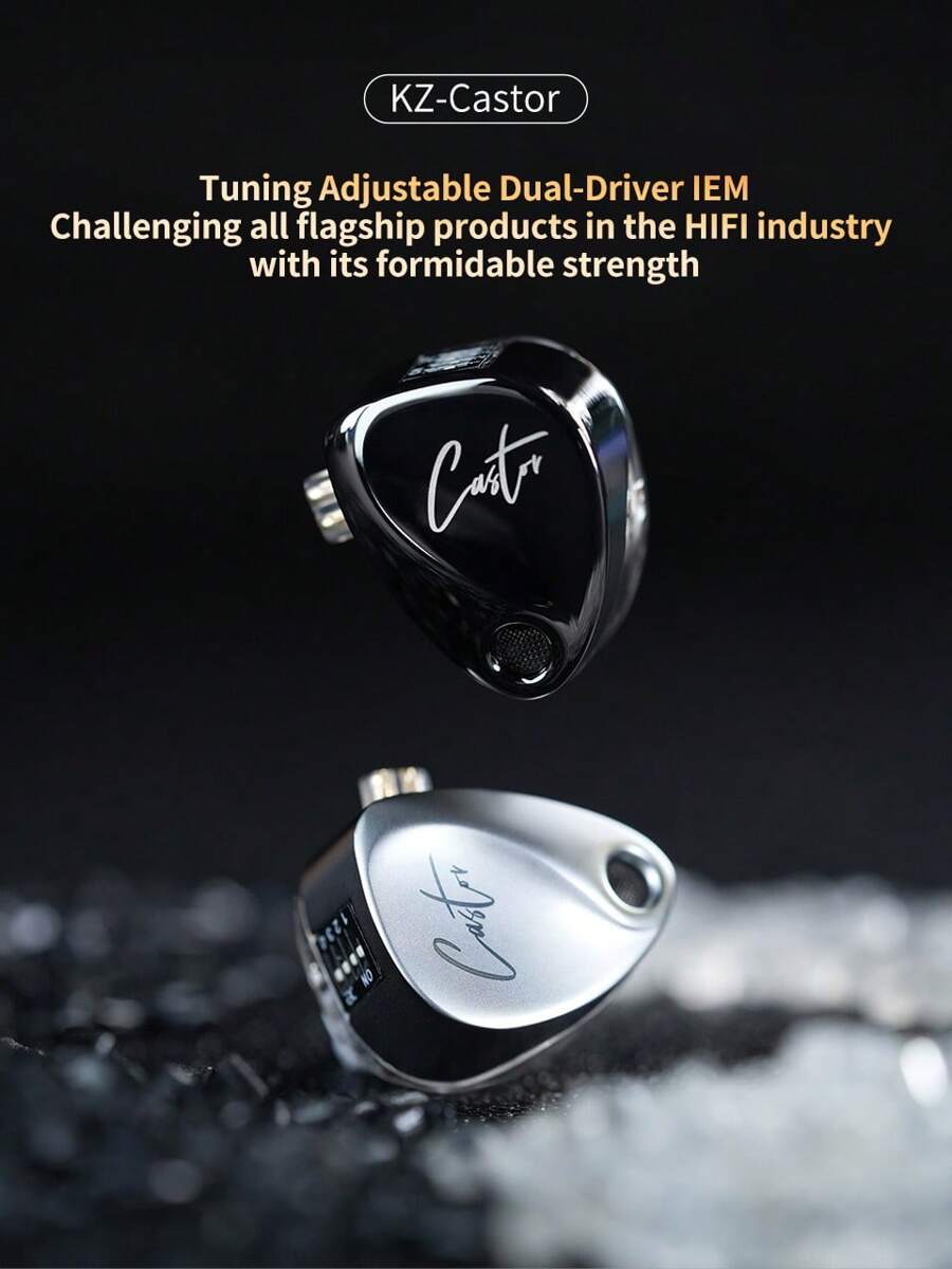 KZ KZ Castor - In-Ear Monitoring Headphones, HiFi High-End Bass Earphones, Advanced Bass Version Harman Tuning, Adjustable Sound, Noise Isolating IEM, Dual Dynamic Drivers Wired Earbuds, 2PIN-C Detachable Cable, Suitable For Singers And Musicians (Silver + Square Case)