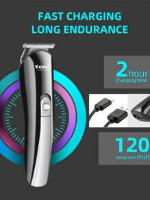 Kemei 男士六合一可充电电动剃须刀、理发器、鼻毛修剪器、雕刻刀、体毛去除器（1件装） - 黑色 - 查看 6