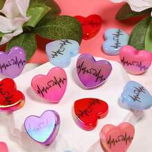 10 Pcs Electrocardiograms Designed Printed Heart-Shaped Beads - Creative DIY Fountain Pens, Pendant Beads, Bracelets, Necklaces, Keychains, Earrings, Craft Items, The Perfect Valentine's Day Gift - Mixed Colors - View 4