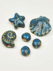 6pcs/Set Beach Vacation Style Ceramic Shell, Starfish, Conch, Scallop Beads, DIY Jewelry Making & Decoration Beads, Suitable For Necklace, Bracelet, Phone Chain, Earrings, Keychain